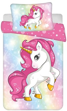 TAMEOLIE Einhorn Kinderbettwäsche 100x135cm 40x60cm 100% Baumwolle, Unicorn, Bettwäsche Pferde, Baby, Mädchen, Geschenk Geburtstag