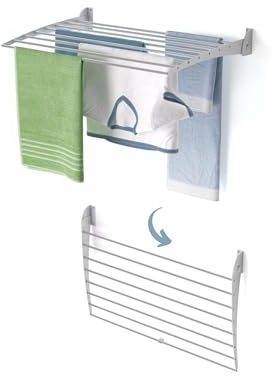 Foxydry Fold, wandwäscheständer, klappbar platzsparend, 82 cm | aus aluminium und edelstahl, nach unten klappbar, rostfrei, für terrasse und balkon, trägt 10 kg, grau
