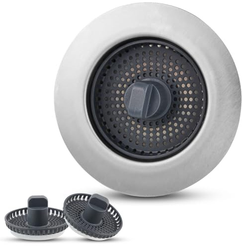 iFealClear Upgraded Kitchen Sink Stopper with 3 Baskets, 3-in-1 Kitchen Sink Strainer, Sink Plug Replacement, Suitable for Sink Holes with a Diameter of 75-82 mm and a Depth > 28 mm