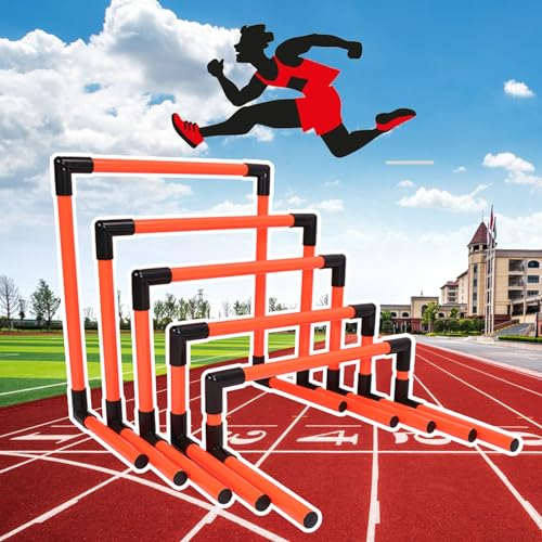 GLJTUO 5Er-Pack Speed-Agility-Hürden-Trainingsausrüstung, Abnehmbare Übungshürden Für Leichtathletik, Tragbares, Verstellbares Fußball-Hürden-Set (Rot)