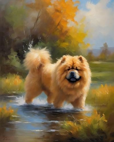 ZMHZMY Malen nach Zahlen Chow-Chow-Hund Painting by Numbers Kit DIY ölgemälde Kit für Erwachsene,Anfänger Painting Set 16x20 Zoll Leinwanddruck Wandkunst Dekoration