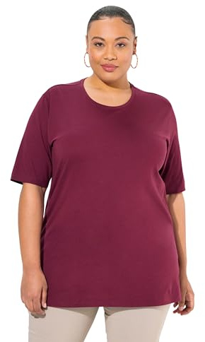 Ulla Popken dam-t-shirt, rund hals, avslappnad, halvärm, Mörka bär, 46-48