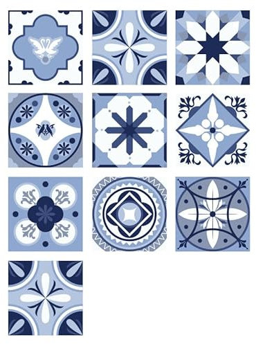 Fliesenaufkleber Blaue Blume Selbstklebende Klebefliesen, Wandfliesen Aufkleber,Wasserdicht Fliesensticker Fur Kuche Badezimmer Dekorative Stickerfliesen,Wohnzimmer Dekoration15X15Cm