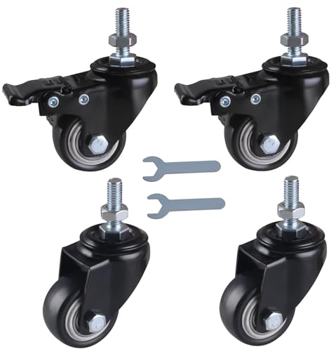 GIVIHGETI 40mm Möbelrollen Lenkrollen Schwerlastrollen Tragkraft 60kg pro Rad mit 2 Bremsen + Schrauben M8x25 Leise 4 Lenkrollen für Palettenmöbel (2 Bremsrollen,2 Lenkrollen)