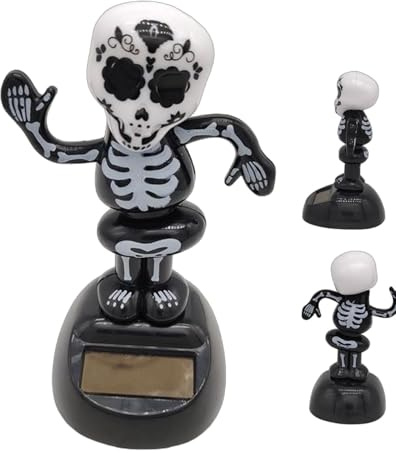 Lumiscent Teschio per cruscotto auto, statuetta a energia solare, statuetta di scheletro di Halloween ad energia solare, figure di Halloween che scuote la testa bobble per dolcetto o