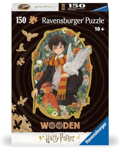 Ravensburger Wooden Puzzle 12001458 - Harry Potter - 150 Teile Kontur-Holzpuzzle mit stabilen, individuellen Puzzleteilen und 15 kleinen Holzfiguren = Whimsies, für Harry Potter Fans ab 10 Jahren