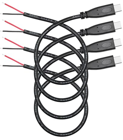 Riertostng 4Pcs Kurzes USB C zu 2 Pin Bare Wire Open End Power Kabel 10inch, 20AWG 5V USB Typ C Stecker 2 Pin Pigtail Kabel, für USB Typ C Geräte Installiert oder Ersatz Reparatur DIY Kabel