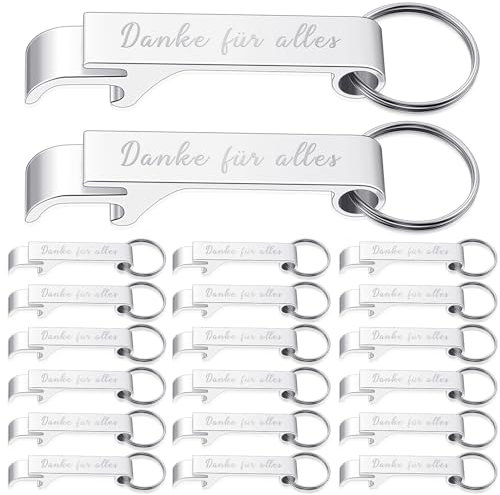 Geiserailie 20 Piezas Llavero Abrebotellas Colgante de Botellas de Cerveza Abridor con Llave Abridor para Regalos de Invitados de Bautizo de Boda(Danke für alles)