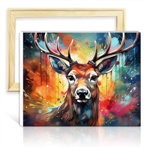 LiHEQING auf Leinwand Malerei Malerei Hirsch DIY digitale Ölgemälde Kits auf Leinwand Nummer Malerei Wandkunst kein Rahmen (30x40cm)