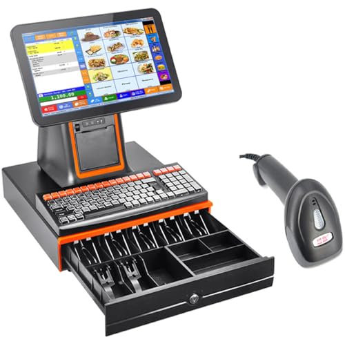 Caisse Enregistreuse à écran Tactile De 15,6 Pouces, Caisse Enregistreuse Intelligente Tout-En-Un Avec Imprimante Thermique 58 Mm, Angle Réglable Pour Vente Au Détail, Restaurant, Entreprises,B-Black