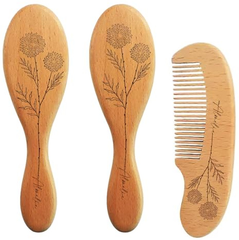 Personalisiertes Baby-Haarbürsten- Und Kamm-Set For Neugeborene, Individuelles Kleinkind-Haarbürsten-Set Aus Holz Mit Weichen Ziegenborsten, Inklusive Babykamm