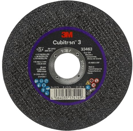 3M™ Cubitron™ 3 Cut-Off Wheel 33463, 4.5 in x 0.04 in x 7/8 in, Long Lasting Performance, High Cut Rate, for Automotive Cutting and Splicing, Collision Repair, 5 Wheels
