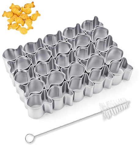 Goldfisch Cracker Ausstechform, 25 Mulden Goldfisch-Ausstechform aus Edelstahl Mini Fischformen mit Reinigungsbürste für antihaftbeschichteten Teig Kekse DIY-Backen