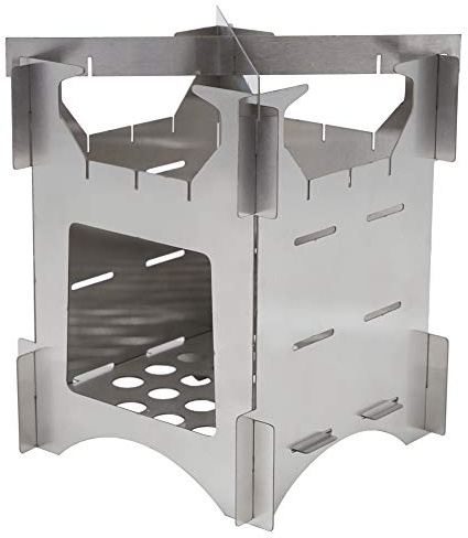 Poêle à bois portable en inox, cuisinière camping randonnée, mini-fourneau survival outdoor, cuisson avec des brindilles, ventilation optimale, compact 10x10x12.7cm