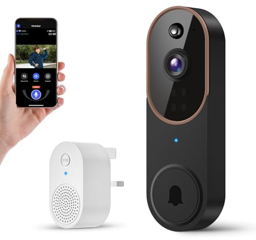 BoilNano 1080P Video Doorbell Camera Wireless, Cloud Storage, Live View, 2-Way Talk, Night Vision, Included Ring Chime, 2.4Ghz WiFi, Real-Time Alert for Indoor/Outdoor Surveillance (Brown)