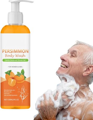 Gel de Ducha de Caqui, 120ml Jabón Corporal Hidratante de Caqui y Té Verde, Gel de Baño Natural de Limpieza Profunda para Ancianos, Potente Eliminador Purificante, para Eliminar el Olor Corporal
