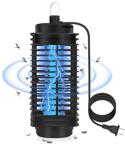 Insektenvernichter Elektrisch, Mückenlampe UV Mückenfalle mit Aufhängehaken,Keine Giftigen Chemikalien,Wasserdicht IPX4 Fliegenfalle Elektrisch Fliegenfänger,Insektenfalle für Innen und außen- Schwarz