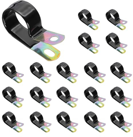PATIKIL 1 Inch Vinyl Coated Cable Clamps, 20 Pack Galvanized Steel Metal Cable Clips Rubber Cushion Insulated Pipe Clamps for Tube Lines Cord Wire Management, Black