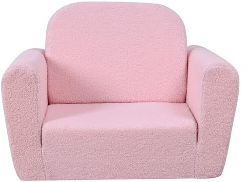 DGBAOBEI Kids Sofa Bed,2 in 1 Fold Out Children's Sofa with Teddy Velvet,Kids Foam Couch for 0-4 Years,Toddler Armchair for Boys and Girls (Pink)
