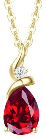 FANCIME Solide 14 Karat 585 Gelb Gold Anhänger Kette mit Tropfen Amethyst/Aquamarin/Smaragd/Rubin/Saphir/Opal und echt Diamant Geschenk Schmuck für Damen, 925 Silber Kette: 40 + 5 cm