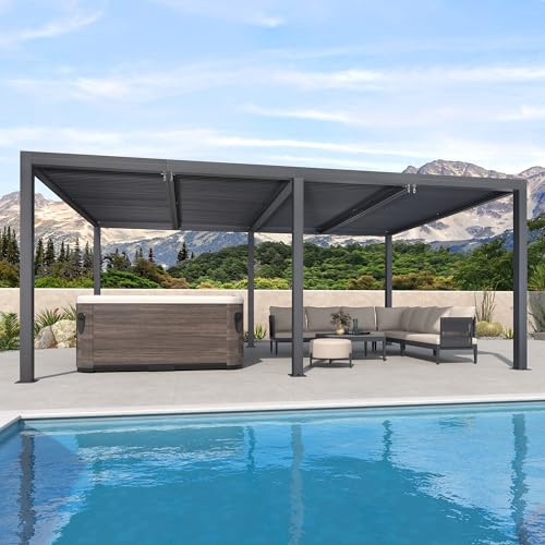 Pérgola bioclimática de 7,39 x 3,68 m - Listones ajustables de aluminio de 27,19 m², toldo de jardín gris para terraza y terraza, perfecto para espacios de vida al aire libre.