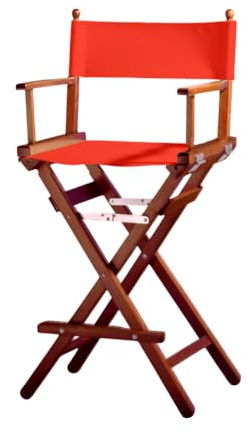 ZStyle Chaise Réalisateur Tabouret Pliant Léger Portable Director Make Up Hôtel Restaurant Maison Véranda Bar Maquillage Bois De Hêtre Tissu Haut Maquilleur Refermable (Fond acajou - Toile rouge)