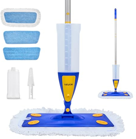 VEVOR Spray Mop, with 3 Washable Pads for Dry and Wet Floor Cleaning and a 27oz Refillable Water Tank, Microfiber Dust Wet Mop & Twisted Cotton Dry Mop, Commercial Home Use for Tiles/Vinyl/Wood Floor