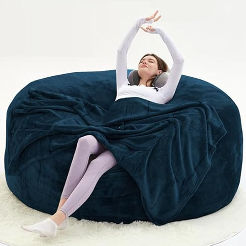Bean Bag Chairs for Adults，Memory Foam Bean Bag Chair，Bean Bag Chair with Filler Included，Removable and Washable Flannel Cover, Suitable for Leisure Reading Chairs (Blue, 150cm×150cm(XL))