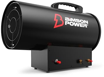 Bimson Power 30kW Propane Gas Space Heater, 102,000 BTU/hr, Industrial Portable Heater for Workshop, Garage, Warehouse, Greenhouse & Outdoor Use, Adjustable Thermostat, Low Emissions, 3 Year Warranty
