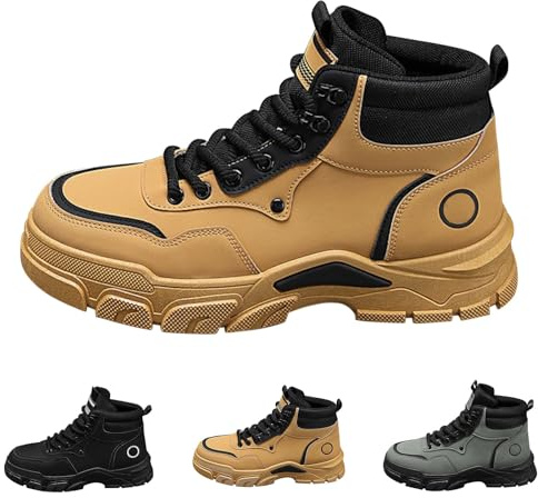 Stivaletti da uomo in pelle Pu, da uomo, invernali, con lacci, eleganti, sportivi, per l'autunno, antiscivolo, per attività all'aria aperta, giallo., 43 EU
