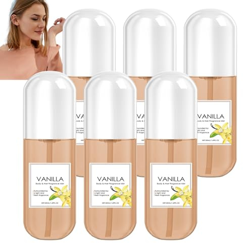 Spray profumato alla vaniglia per capelli e corpo, spray per il corpo alla vaniglia, nebbia profumata, idratante leggero, profumo per capelli a lunga durata per donne, formato da viaggio (6 pezzi)