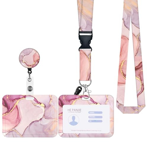 Zemolo Ausweishülle mit Band, Kartenhalter Ausweis Umhängeband Schlüsselband Set Schlüsselanhänger mit Swivel Lobster Clasp & einziehbaren Bändern für Schlüssel, ID Badge Card Holder (Rosa2)