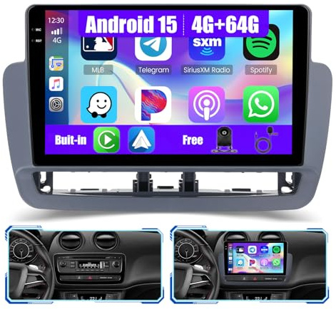 Inefala 4G+64G Autoradio Android 15 para Seat Ibiza 2012-2015 | Pantalla Táctil de 9, Wireless CarPlay, Android Auto, GPS, WiFi, RDS/FM, BT, EQ, SWC, Cámara Trasera, MIC