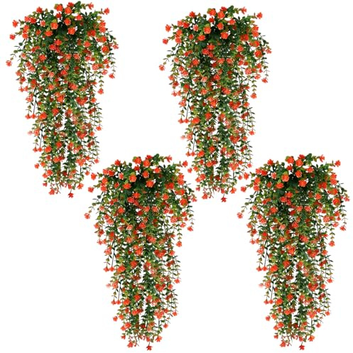 4 Pièces Plantes Artificielles Interieur Fleur Artificielle Decoration | Maison Déco Chambre Eucalyptus Camélia pour Célébration Cuisine Jardin Intérieur Décoration Extérieure (Rouge)