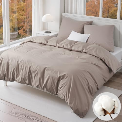 Duvetnova Bettwäsche 220x240 Baumwolle Khaki, 220x240 Bettwäsche-Sets 1 Bettbezug 220x240 Baumwolle + 2 Kissenbezüge 80x80 cm, ÖKO-TEX Bettwäsche Khaki mit Reißverschluss