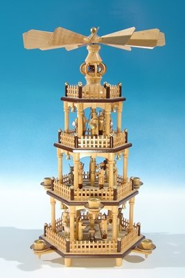 Rudolphs Schatzkiste Christmas pyramid nature, figures nature/4 floors height of approx. 45 cm table pyramid wood pyramid Seiffen Erzgebirge