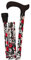 Queraltó Canne Derby Pliable, Extensible, Aluminium, Fleurs Rouges