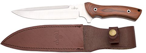 THIRD Cuchillo de Caza H0257W con Hoja de Acero de 18 cm, Mango de pakkawood. Incluye Funda de Piel