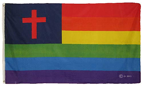 3x5 Christian Red Blue Cross With Rainbow Flag Super Polyester Nylon Flag 3'x5' House Banner 90cm x 150cm Grommets Double Stitched Premium Quality Indoor Outdoor Pole Pennant (New)