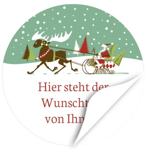 24 PERSONALISIERTE Weihnachtsaufkleber, Motiv Weihnachtsmann mit Schlitten - Privat, Geschäftlich, als Einladung oder zu Geschenken vielfältig und individuell einsetzbar