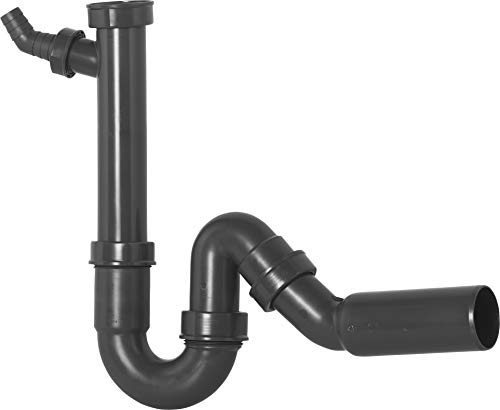 Cornat Rezyklat Röhren-Geruchsverschluss für Spültische - 1 1/2 Zoll x 50 mm - Mit Geräteanschluss & 45° Abzweig - Hergestellt aus recycelten Kunststoffen - Made in Germany Qualität / T353104R | Mit Geräteanschluss und 45° Abzweig – Hergestellt aus recycelten Kunststoffen – Made in Germany Qualität – am Spültisch
