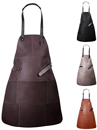 Livorio Premium Lederschürze aus hochwertigem Rauleder - Grillschürze - Kochschürze - Kellnerschürze - braun