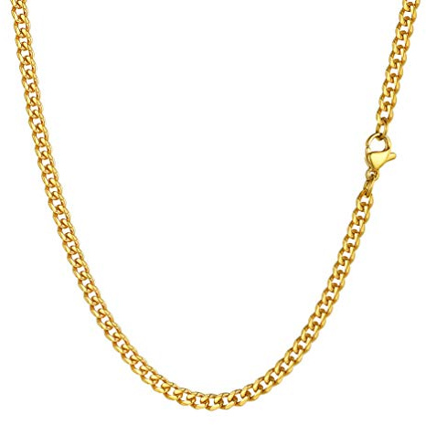 PROSTEEL Robust kubanskt kedjehalsband, 3/6/9/12 mm, 14 tum, 18 tum, 20 tum, 22 tum, 24 tum, 26 tum, 26 tum, 71 cm längd, guldpläterad/316L rostfritt stål/svart (fraktlåda)