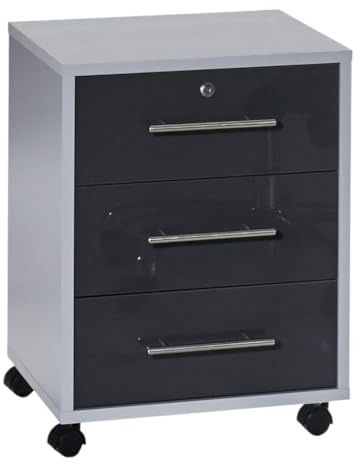 Rollcontainer TABOR Bürocontainer mobiler Aktenschrank Container mit Schubladen (lichtgrau/anthrazit Hochglanz)