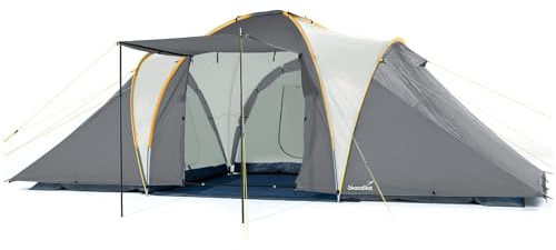 Skandika Daytona XXL – 6 personer – kupoltält, familjetält – 3 000 mm, vattenpelare – 3 hytter (grå)