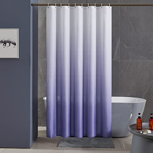 Furlinic Schmaler Duschvorhang für Eck Dusche und Kleine Badewanne, Badvorhang Textil aus Polyester Stoff Schimmelresistent Wasserabweisend und Waschbar, Gradient Lila 90x180 mit 6 Duschvorhangringen.