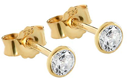 NKlaus Ohrstecker aus 750 Gelbgold 18 Karat, Zirkonia weiß, 4mm, 2 Stück
