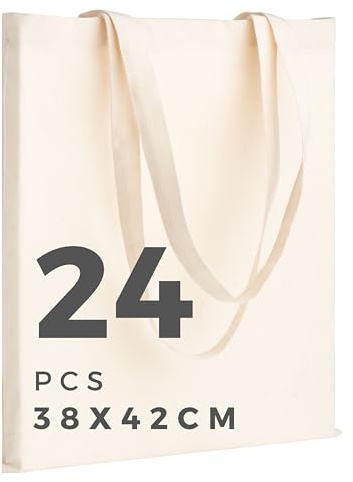 POLHIM® Stoffbeutel 38x42 cm Beige | Unbedruckte Baumwolltaschen mit langen Henkeln | Set 2/6/12/24/48 Stück | Wiederverwendbare Einkaufstaschen