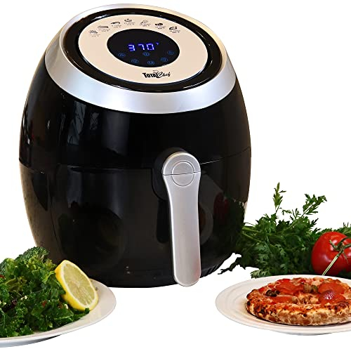 Total Chef 3.6L Air Fryer Small Air Fryers Digital Touchscreen Rapid Air Circulation 60 min Timer Instant Recipe Pot Fry Grill Roast Bake Cook in Less Oil Healthy Meal Dishwasher Safe Basket Black