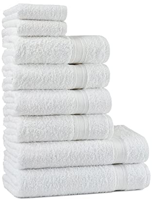 Tuiste Set Asciugamani Bagno Bianchi, Hotel, Cotone, 2 Telo Doccia 70x140cm + 4 Asciugamani 50x90cm + 2 Asciugamani Ospiti 30x50cm, Asciugamani Bagno Viso e Bidet Bianco, Morbidi, Assorbenti